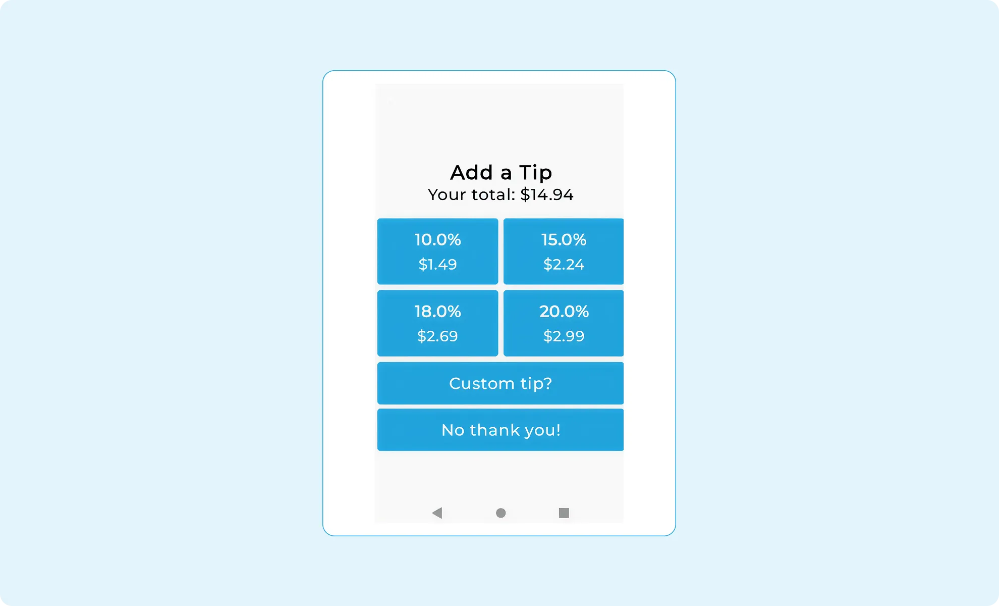 The Tipping screen of OlaPOS shown on a monitor and a hand-held device.