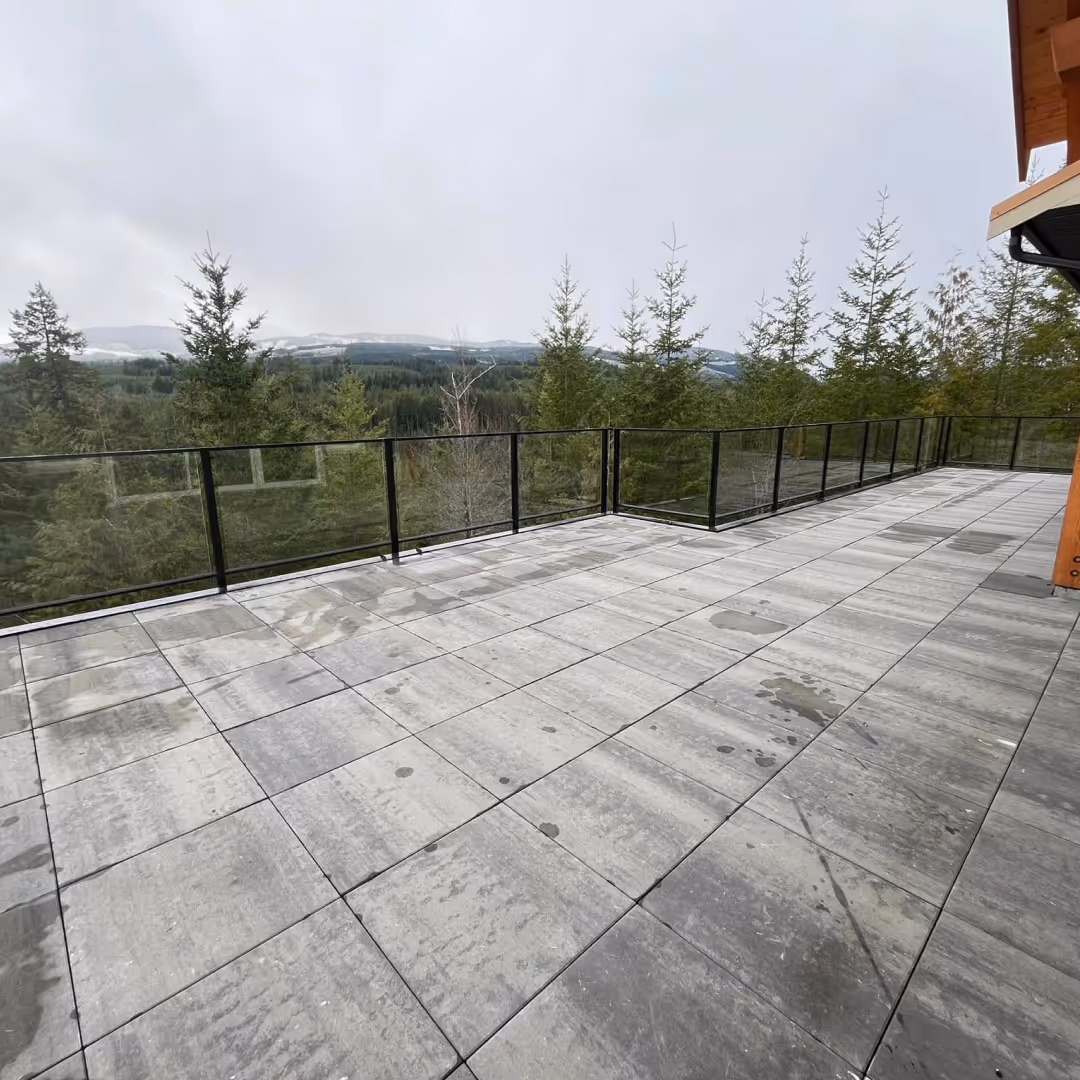 Black framed glass railing