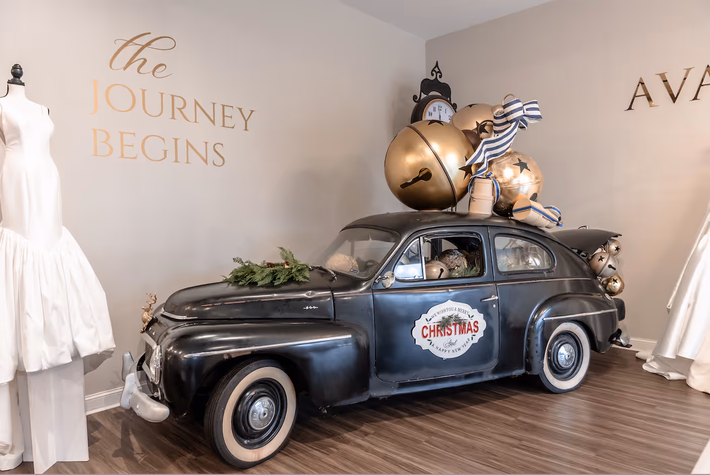 Ava Laurènne Bride bridal store Greenville SC with antique car and couture gowns