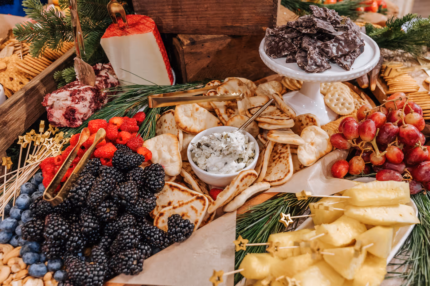 Charcuterie spread at the Christmas Ball hosted by Greenville bridal boutique