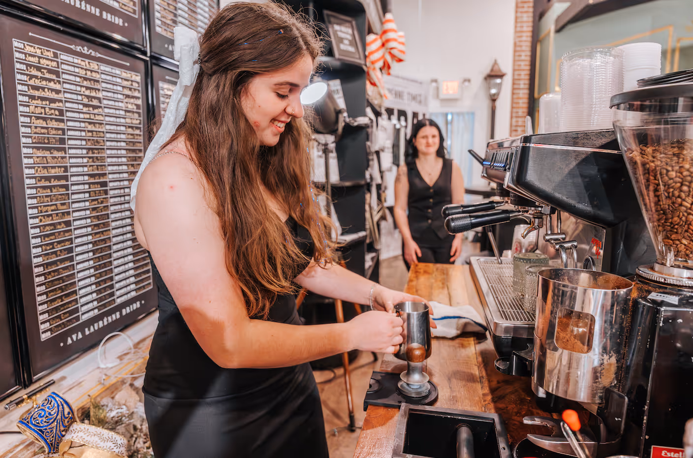 Custom coffee beverage at couture bridal boutique in Greenville SC