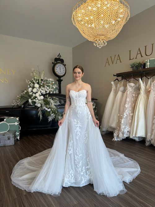Luxury bridal boutique showcasing sweetheart neckline wedding dresses in South Carolina