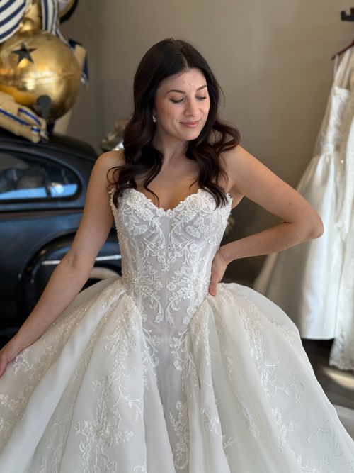 Elegant sweetheart neckline lace wedding gown at Ava Laurénne Bride bridal boutique