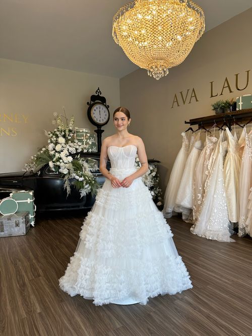 Luxury bridal boutique showcasing sweetheart neckline wedding dresses in South Carolina