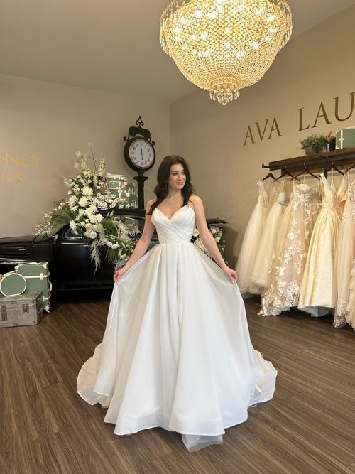Luxury bridal boutique showcasing sweetheart neckline wedding dresses in South Carolina