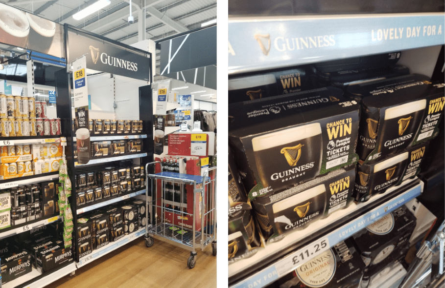 Two side by side images of a Guinness-branded brand takeover and promotional pack