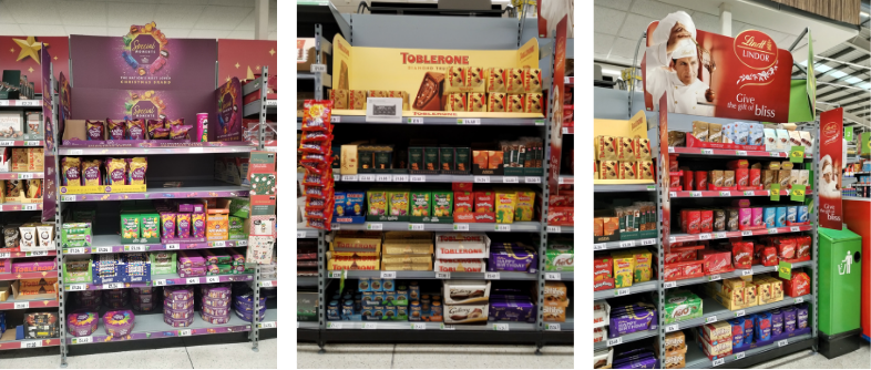 Brand takeovers by Quality Street, Toblerone, Lindt.