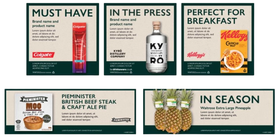 2D examples of Waitrose barkers.