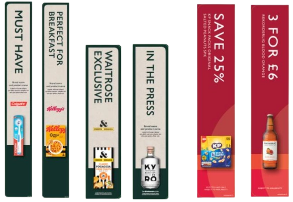 2D examples of Waitrose aisle fins.