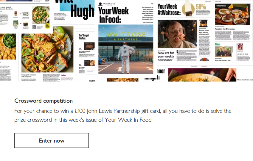 Crossword competion on Waitrose's website.
