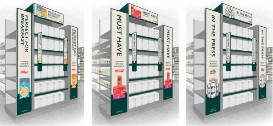 3D examples of Waitrose Gondola ends.