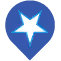 Blue circular icon with a white star in the center, resembling a compass or navigation symbol.