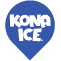 Logo of Kona Ice with stylized blue text inside a blue kite shape.