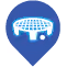 White foosball table icon inside a blue map marker shape.