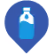 Icon of a blue water bottle inside a blue map marker shape.