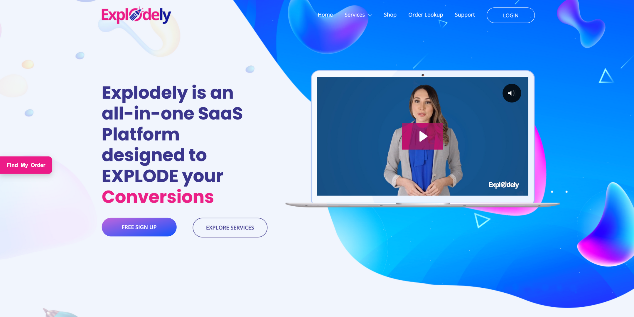 Explodely logo on blue background