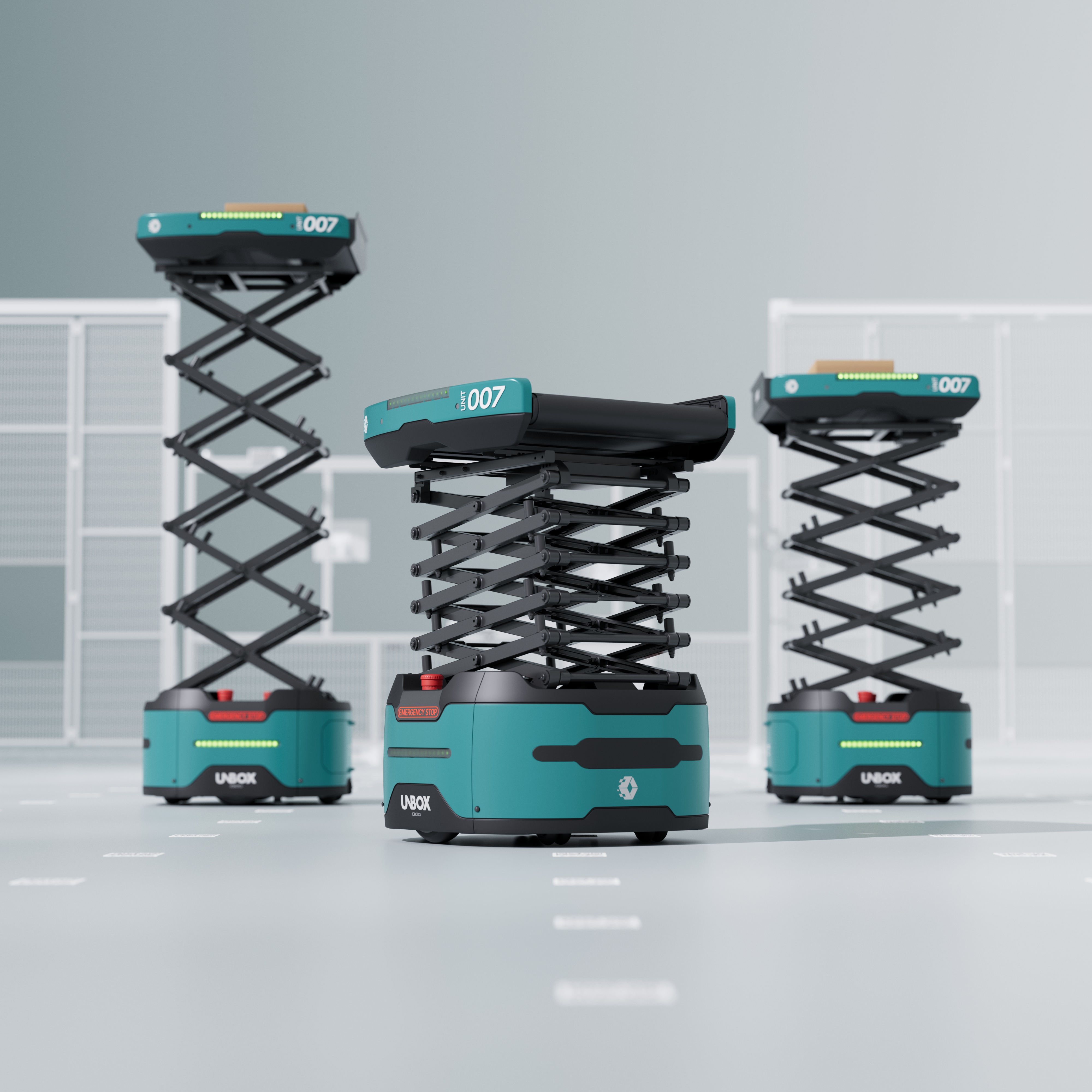 Unbox Robotics solution layout 3D render