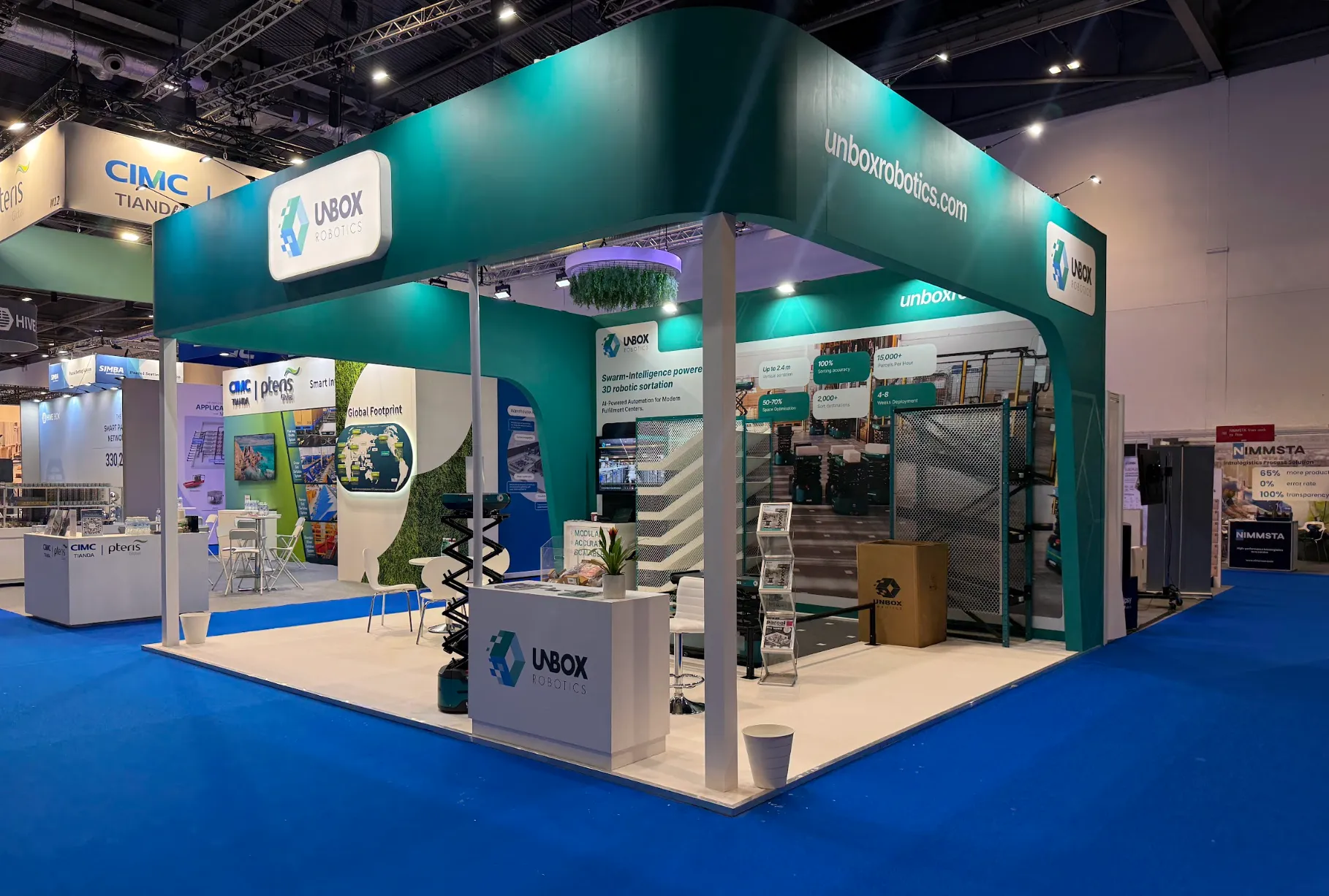 Unbox Robotics exhibition booth at a logistics trade show