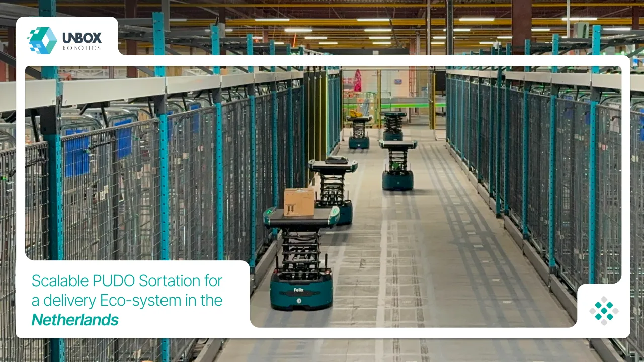Unbox Robotics robots sorting parcels in a PUDO facility in the Netherlands