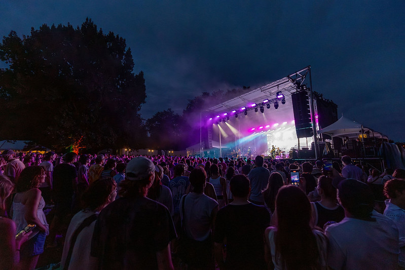 Nighttime view of stage at concert 