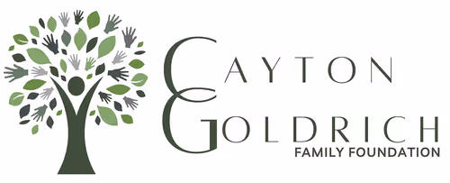 Logo of Cayton Goldrich Family Foundation featuring a tree with green leaves and gray handprints as foliage.