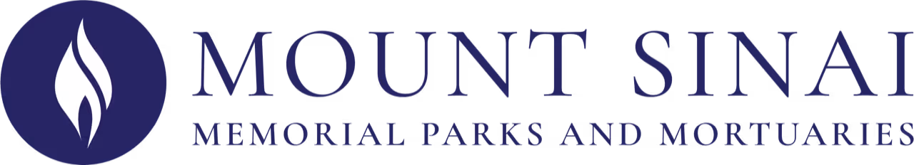 Mount Sinai Memorial Parks and Mortuaries logo with a stylized white flame inside a dark blue circle.