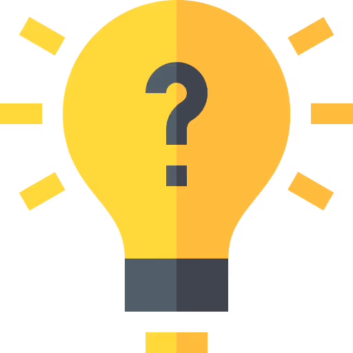 Yellow light bulb with a question mark.