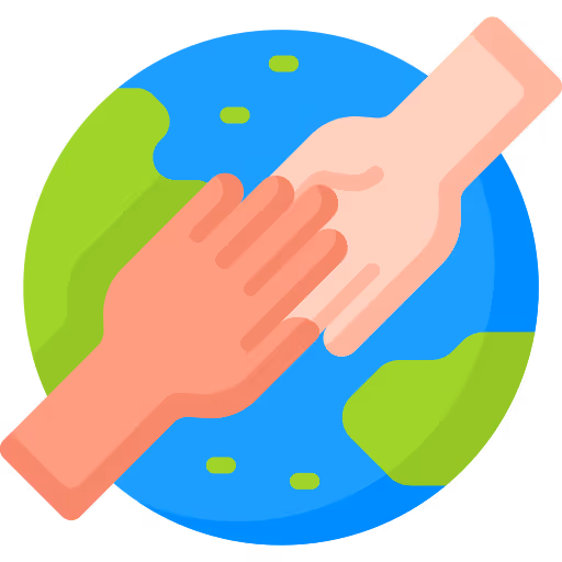 Two hands clasping over a globe.
