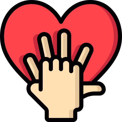 Two hands performing CPR chest compressions over a red heart symbol.