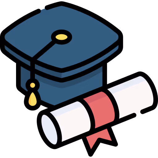 Blue graduation cap with a yellow tassel next to a rolled diploma tied with a red ribbon.