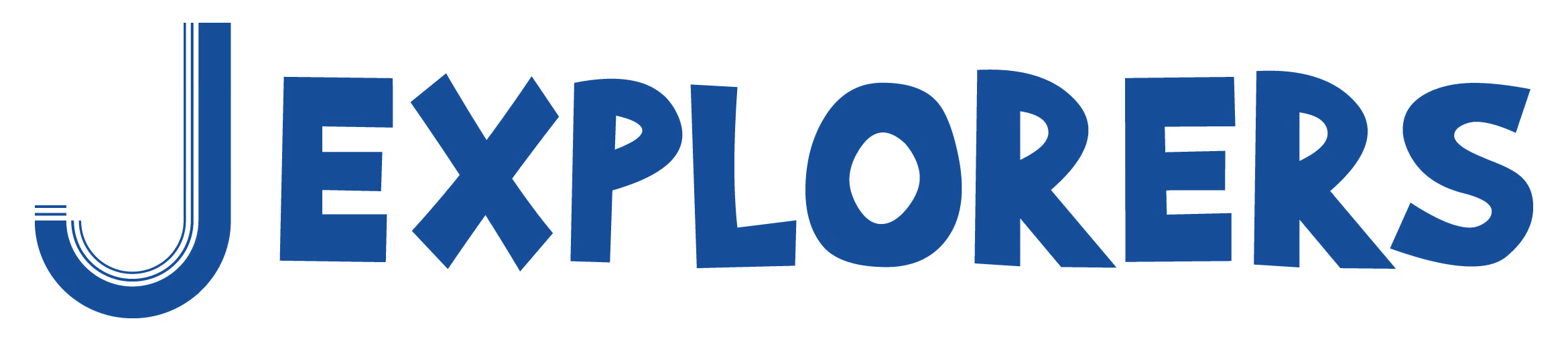 The word 'JEXPLORERS' in bold blue stylized letters with decorative lines inside the letter J.