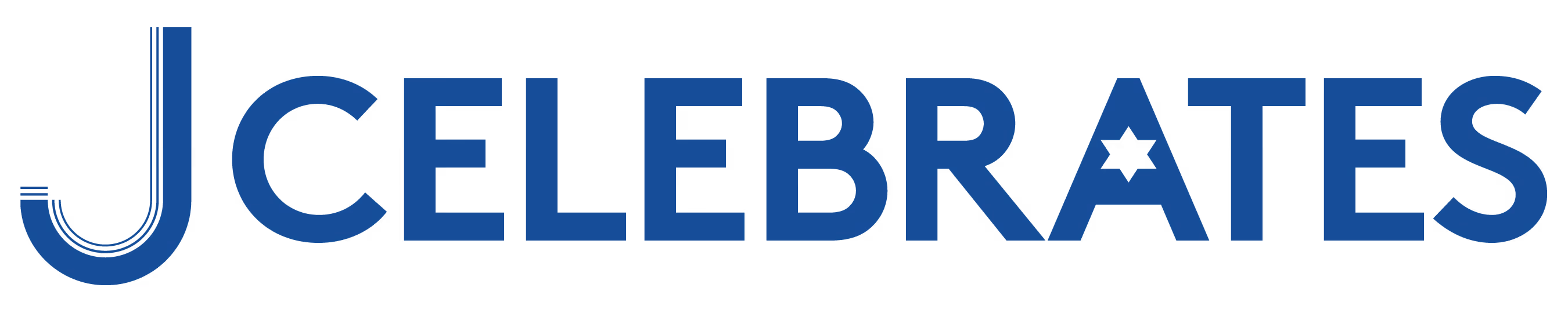 Logo text reading 'JCELEBRATES' in blue with a Star of David inside the letter A.