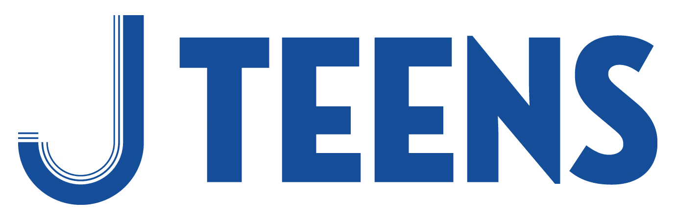 Blue bold text spelling 'JTEENS' with stylized lines inside the letter J.