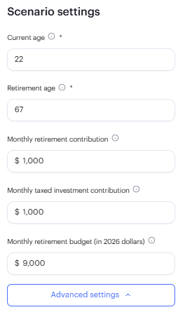 scenario settings - Retirement Planning