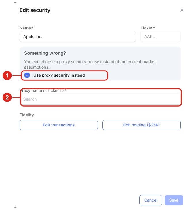 The proxy search after checking Use proxy security instead.