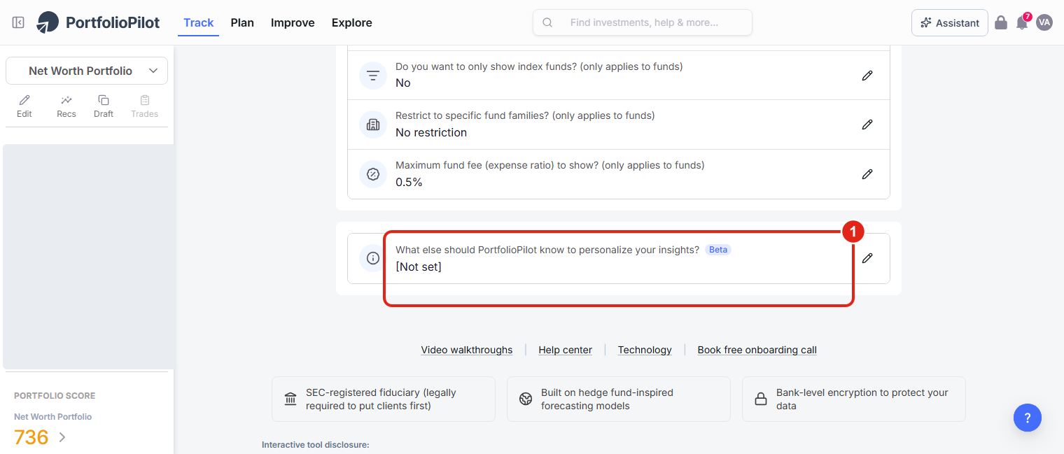 The extra-context box (1): a free-text field where you describe your situation in your own words.