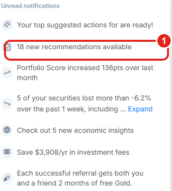 The notification center opened from the top-bar bell, listing short, clickable notifications under an Unread notifications heading.