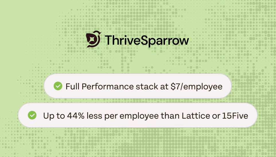 White note pinned on green textured background with ThriveSparrow logo and text about building teams.