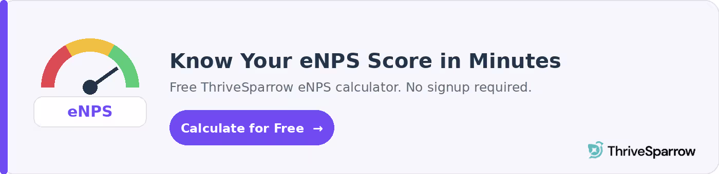 Banner promoting ThriveSparrow's free eNPS calculator, showing a gauge icon and a Calculate for Free call-to-action button.