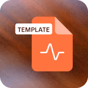Orange file icon with a white heartbeat line and a folded corner labeled 'TEMPLATE' on a blurred brown background.