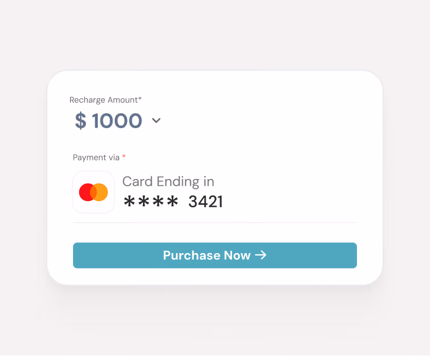 Add funds with Wallet Recharge and pay by card