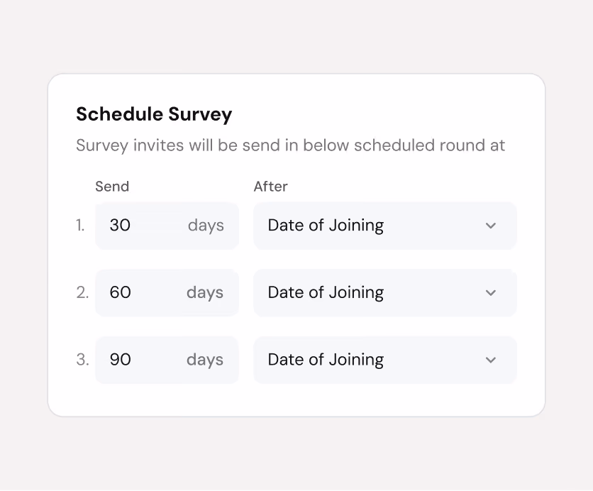 Trigger all three rounds automatically from each employee's date of joining