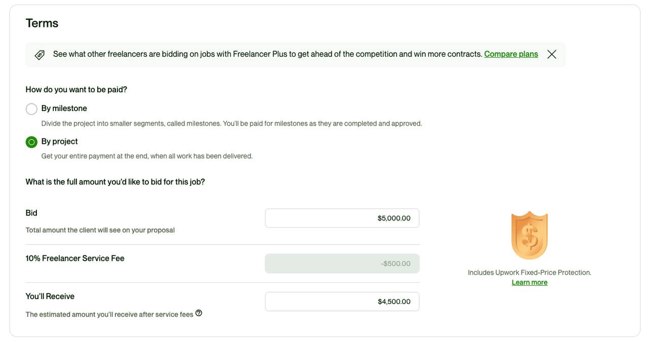 A screenshot of the "Terms" window on Upwork.‍