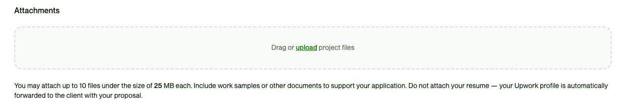  A screenshot of the “Attachments” selection on Upwork.
