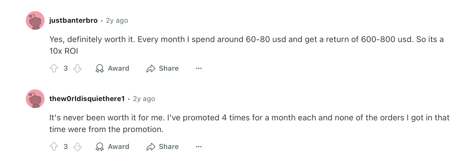 Reddit comments about the Promoted gigs feature 