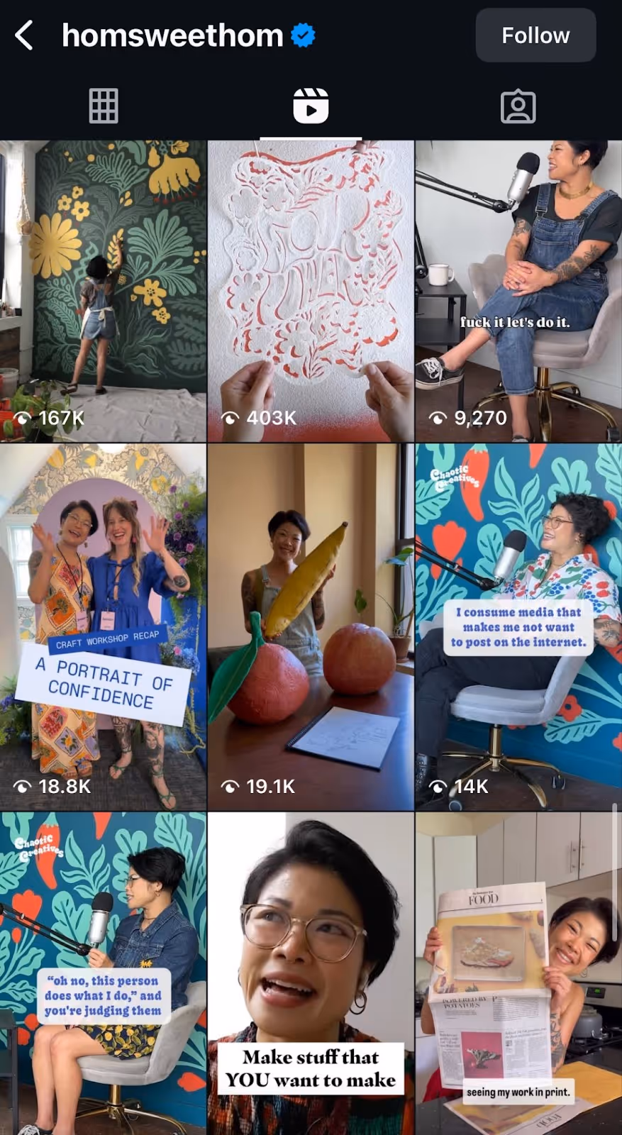 Lauren Hom’s Instagram account Reels page.