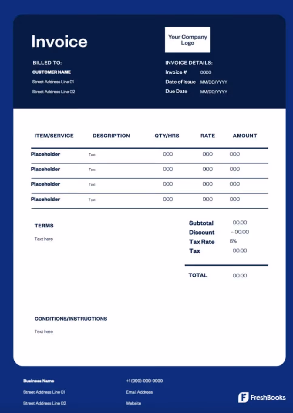 Professional invoice template with clear dates, line items, and total amount.