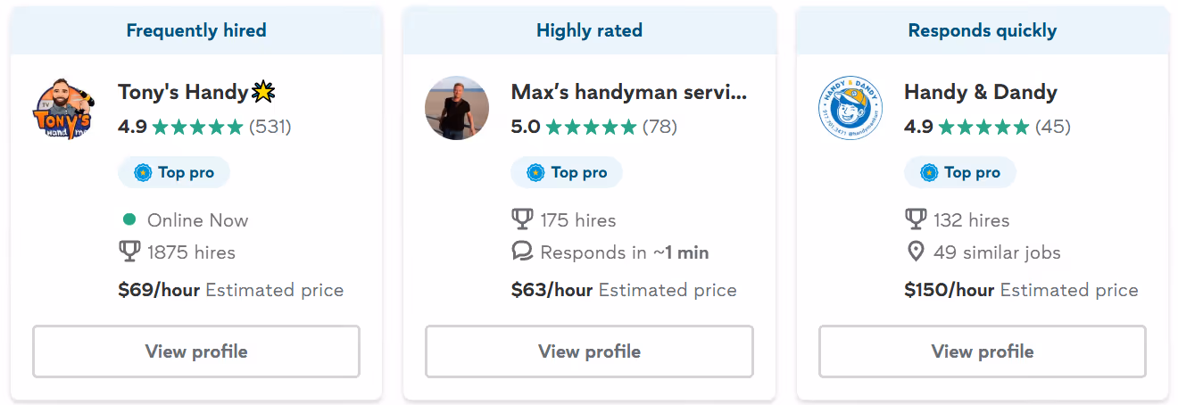 Handymen featured as top-rated make up to $150/hour on Thumbtack.