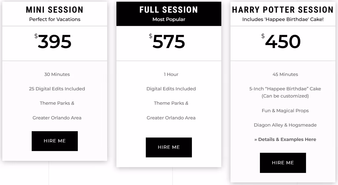 Angel Sanchez charges $395 for a mini photo session and $450 per a Harry Potter themed session. 