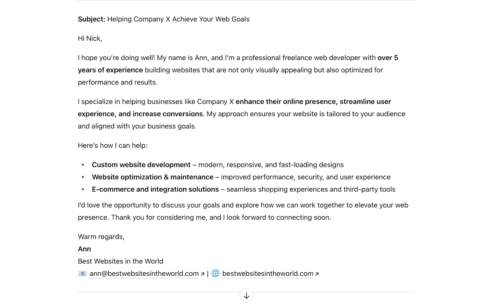  An example of email pitch assignment to ChatGPT